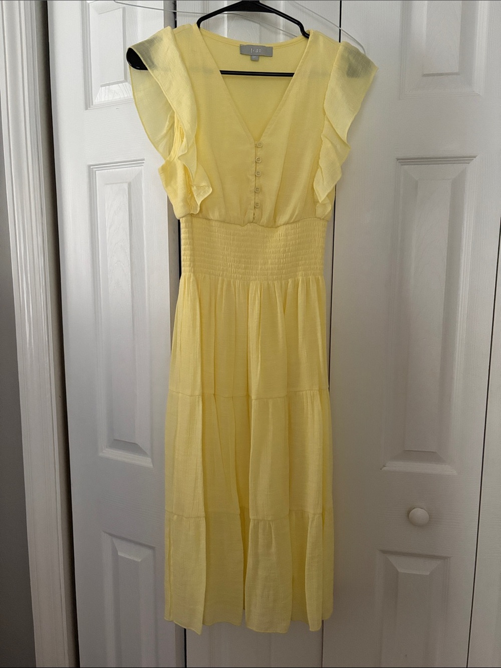 Yellow Ruffle Sleeve Maxi Dress with Shirred Waist